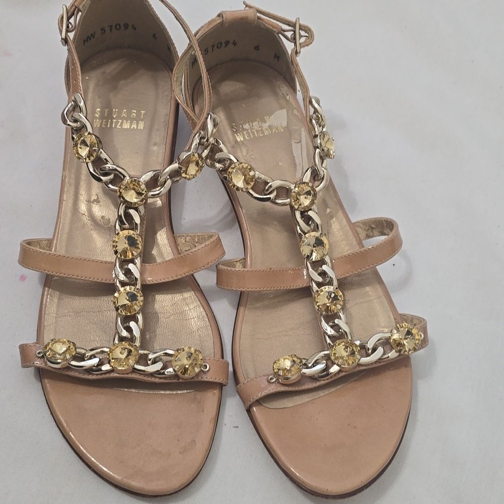 Stuart Weitzman Beige and Gold Sandals 6